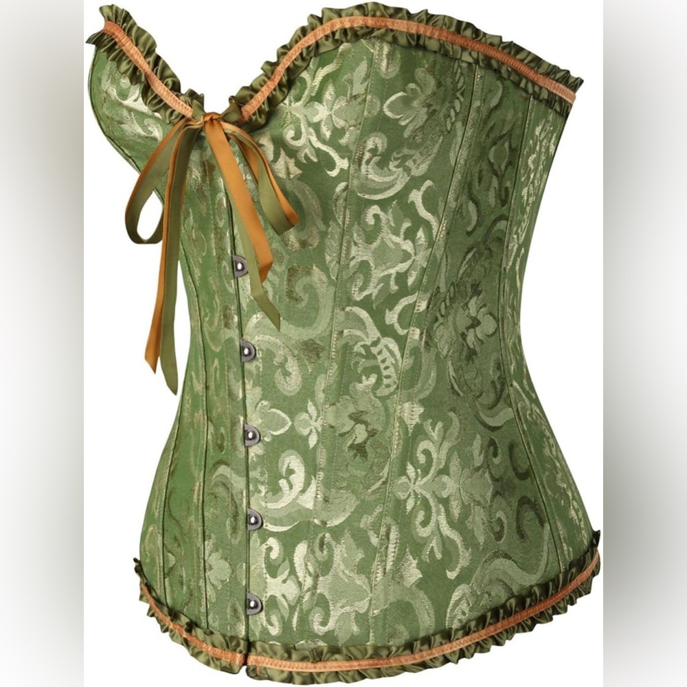 Green brocade satin ruffle corset
